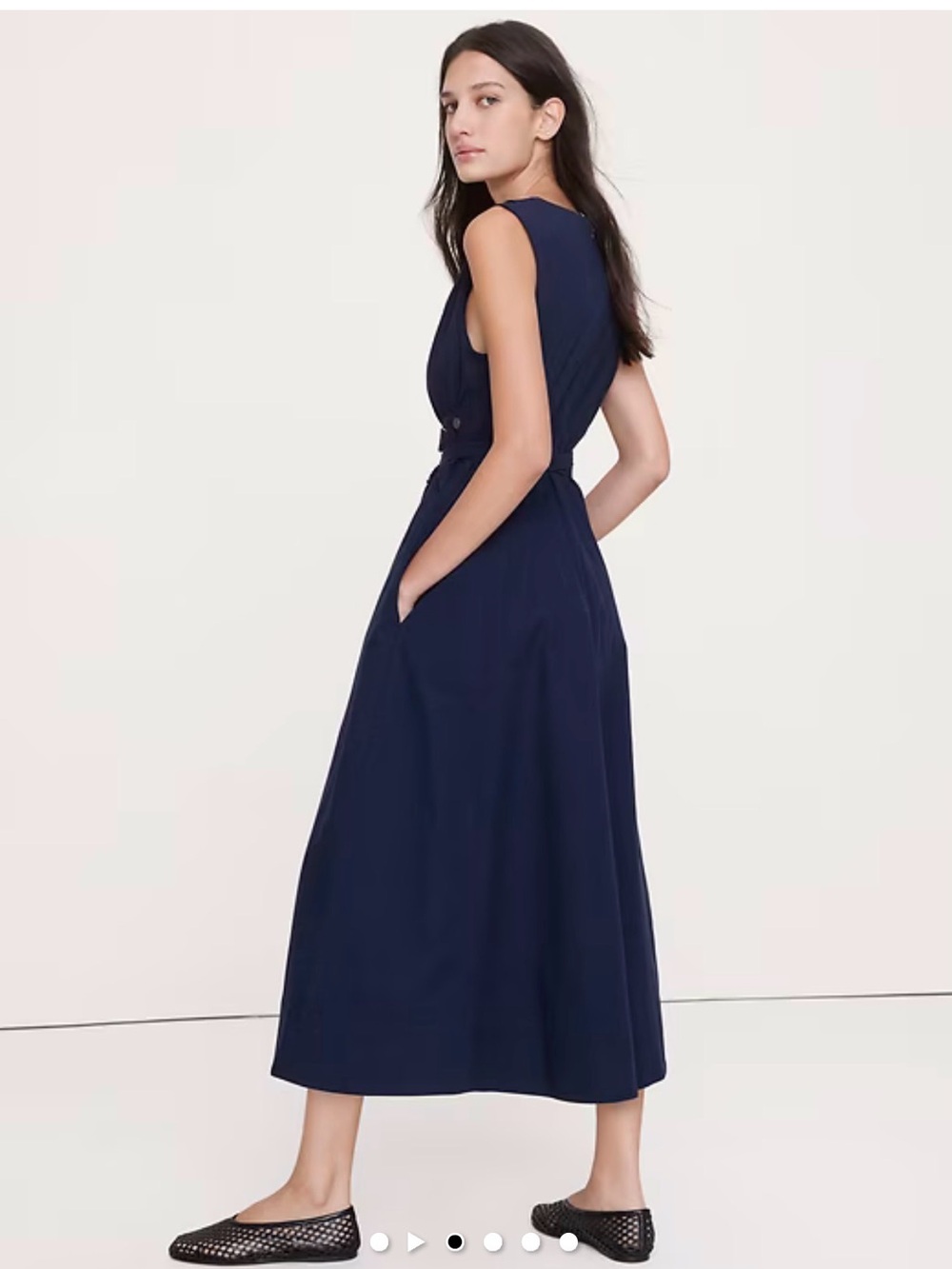 Banana Republic Navy Sleeveless Midi Canvas Dress with Tie Waist Sz L New - Picture 3 of 11